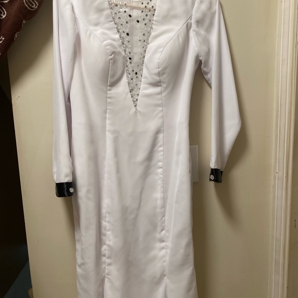 Elegant White Wedding Dress with Black Accents